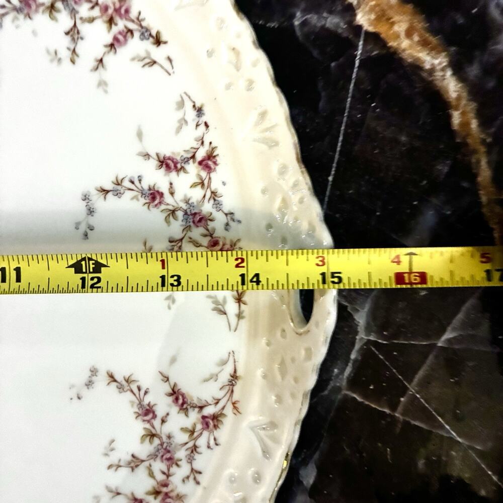 Antique CT Germany Large 15" Porcelain Platter w/Pink Rose Garlands 1920s
